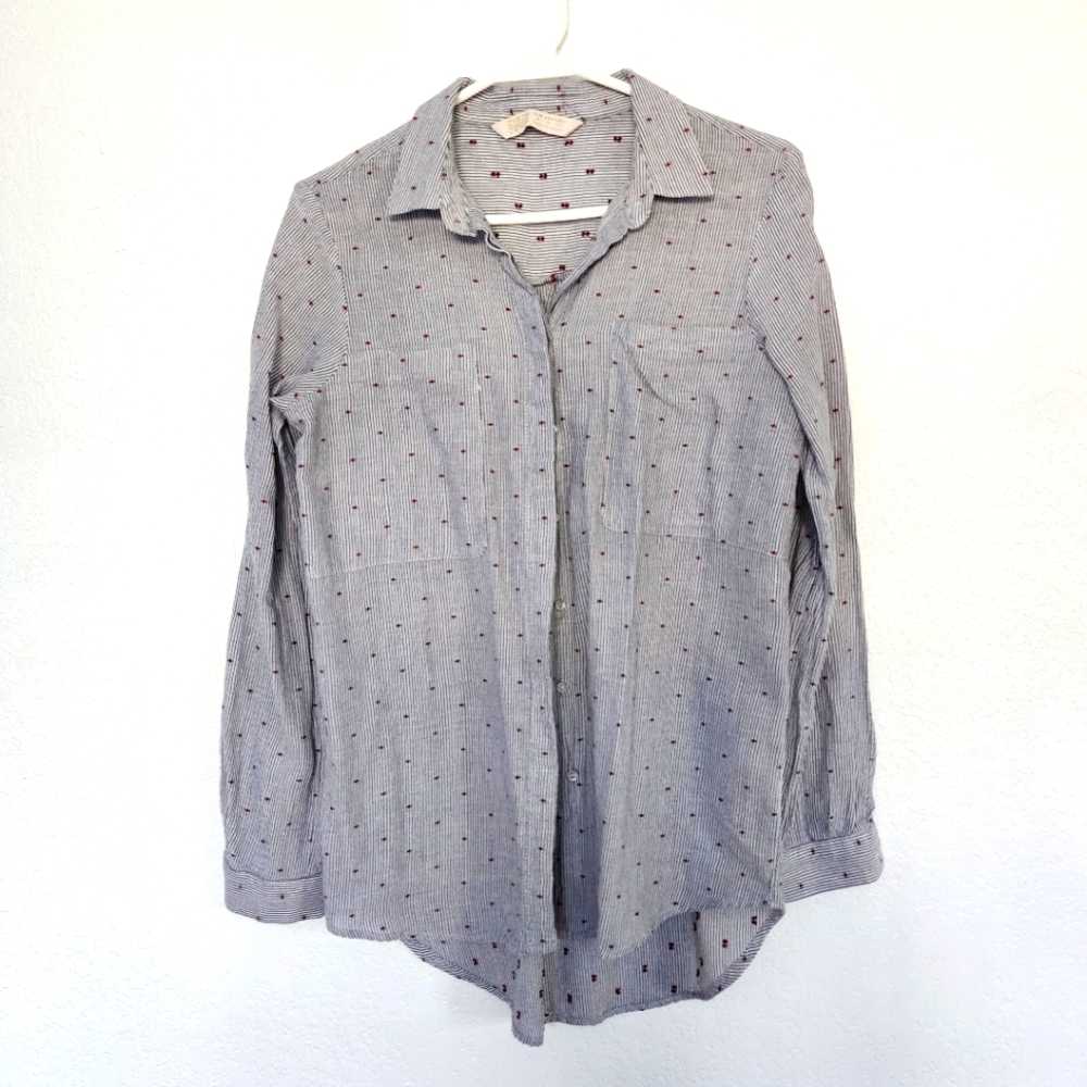 Zara Size 6 embroidered grey Burgundy shirt long sleeves casual